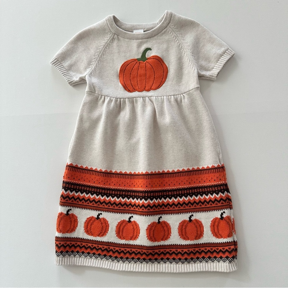 Gymboree 5T Toddler Girl Pumpkin Cream Knit Dress Fall Orange